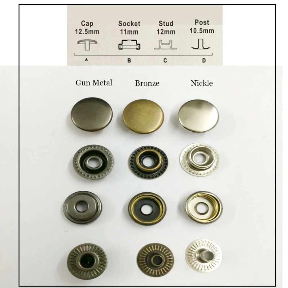 Wholesale 100sets/lot 12.5mm four part brass metal button ring snap