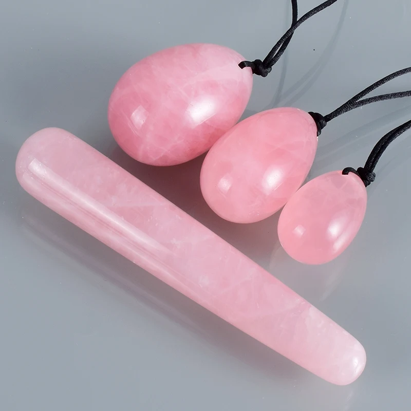 Drill Natural Rose Quartz Yoni Egg Massage Wand Set Mineral