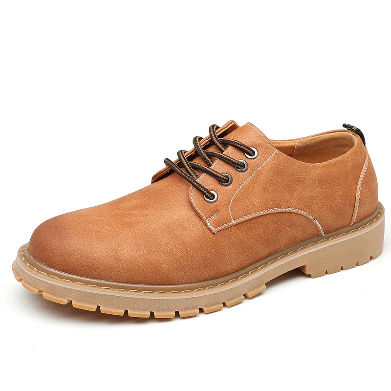 

Fashion Leisure Men Martin Boots Microfiber Ankle Round Toe Punk Motorcycle Boots Low Sewing Spring Autumm Lace up Outdoor Shoes