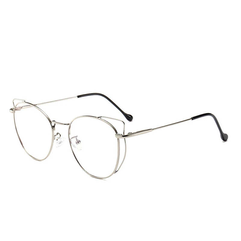 Zilead Anti Blue Light Cat Eyes Glasses Frame Metal Round Optical Spectacl For Women&Men Computer Eyeglasses Eyewear - Цвет оправы: silver