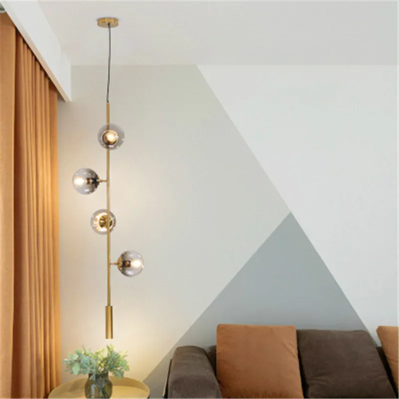  2019 New Nordic Style Art Strip Pendant Light Modern Parlor Model Room Glass Bulb Metal Rod Suspens - 33026146785