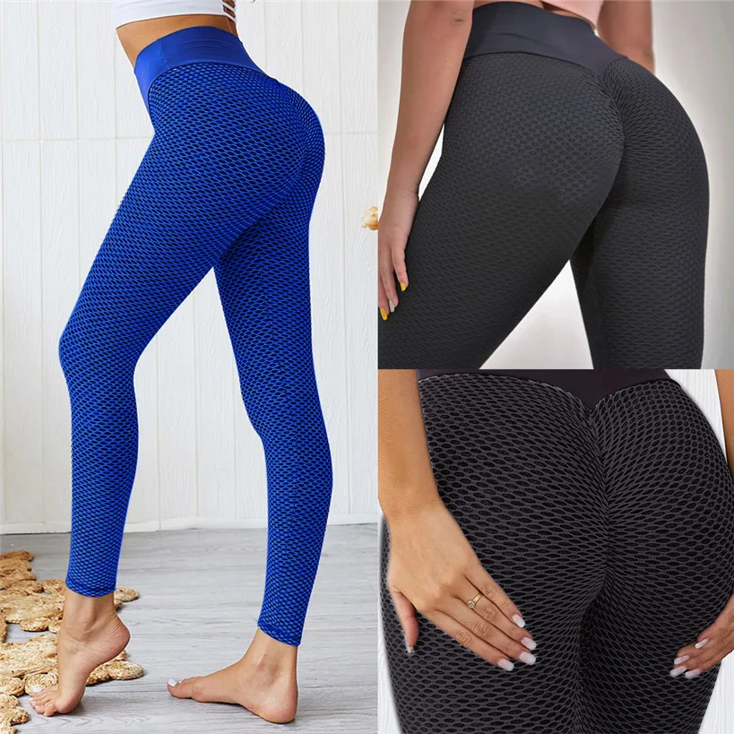 New Fitness Anti Cellulite Texture Leggings Women Pants Solid Mid Waist Workout Wrinkle Leggings Pants sportleggings vrouwen J42