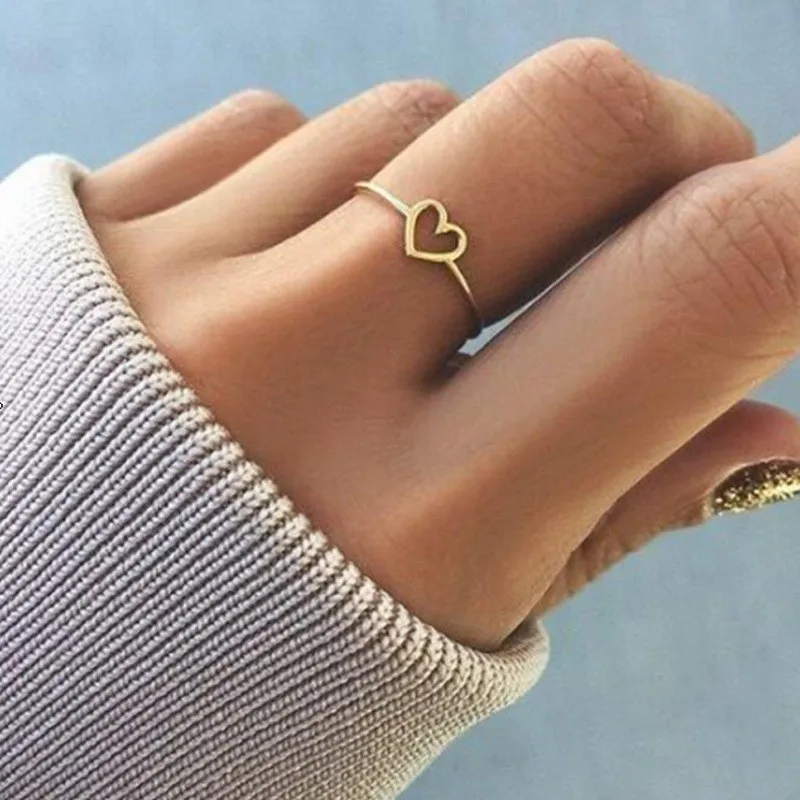 

2019 Newest korea Simple Rose Gold Silver Color Heart Shaped Wedding Ring for Woman Accessories