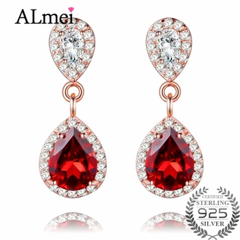 

Almei 1ct Garnet Crystal Wedding Earrings Classic Waterdrop Bridal Long Hanging Silver 925 Engagement Jewelry Free Box 40% FR015