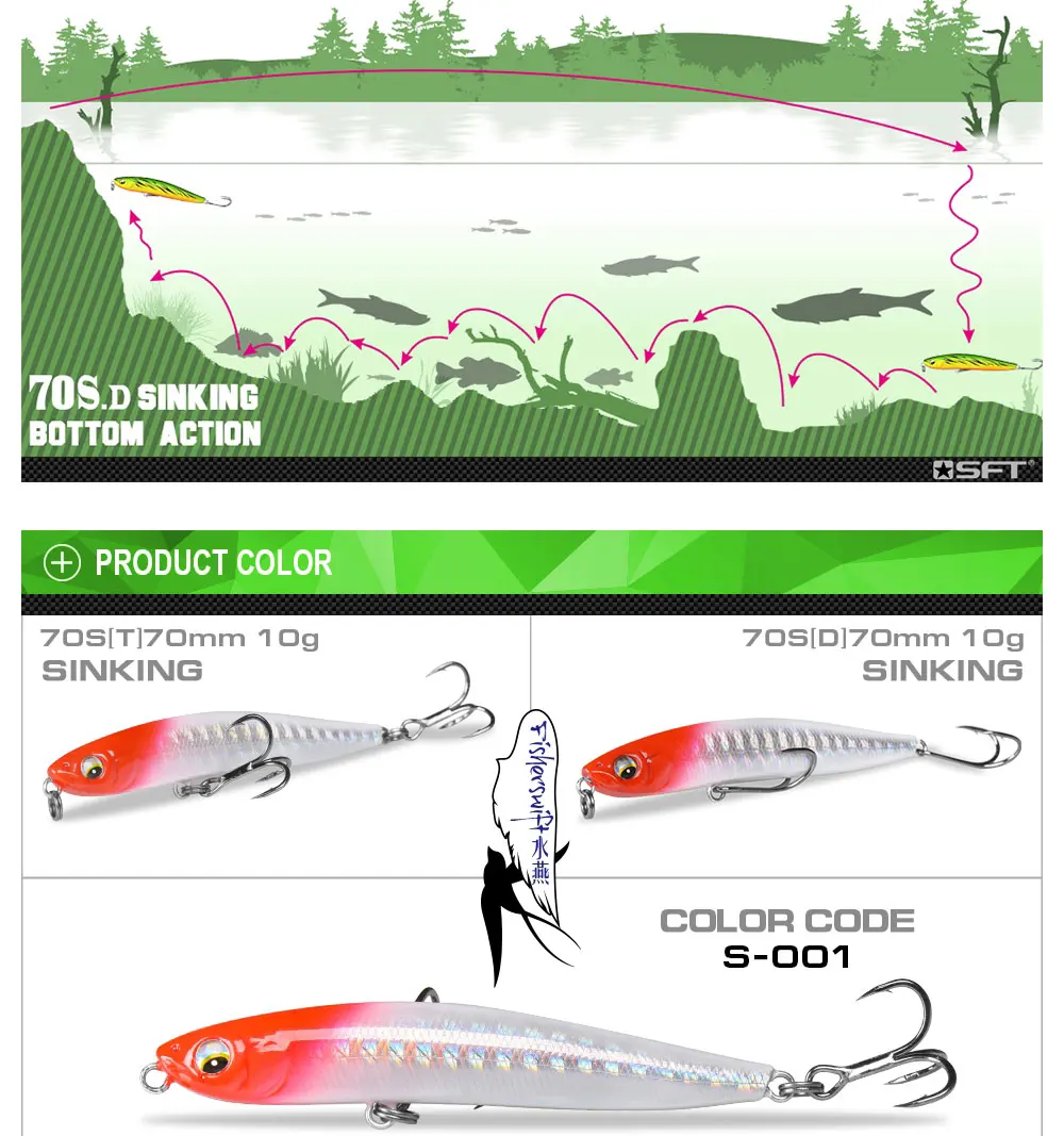 SFT рыболовные приманки 90 мм 7,5g 17g 70 мм 4,3g 10 ghard карандашные приманки плавающий/опускается на дно искусственные морской окунь приманка для рыбы