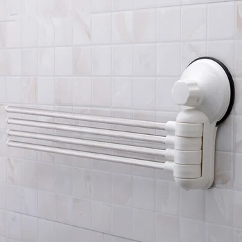 

Home Storage Four Poles Stainless Steel Wall Mounted Rotating Towel Bar Storage Rack Bath Holder Shelf Bathroom Organizer
