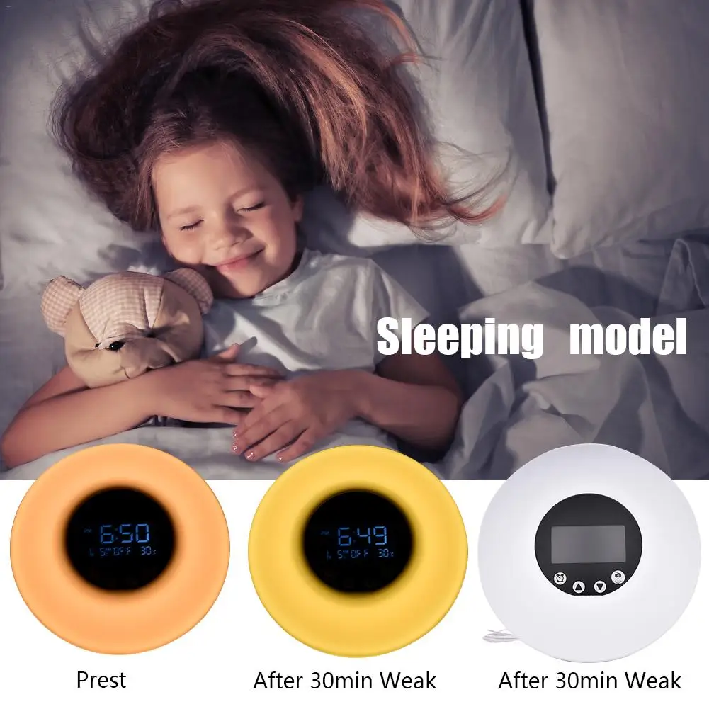 Будильник Wake Up Light Touch сенсор светодиодный ночник FM радио 9 цветов защита глаз USB зарядка сенсорный пульт дистанционного управления