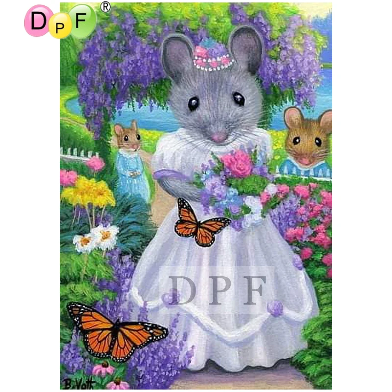 

DPF DIY diamond painting Mouse bride diamond embroidery 5D mosaic kit full square Rhinestone crafts animal wall painting