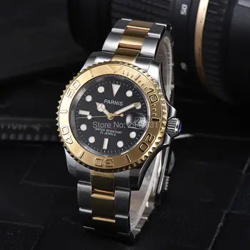 

New 41mm Parnis Ceramic Bezel Black Dial Staniless Steel case Automatic Movement Watch 2484