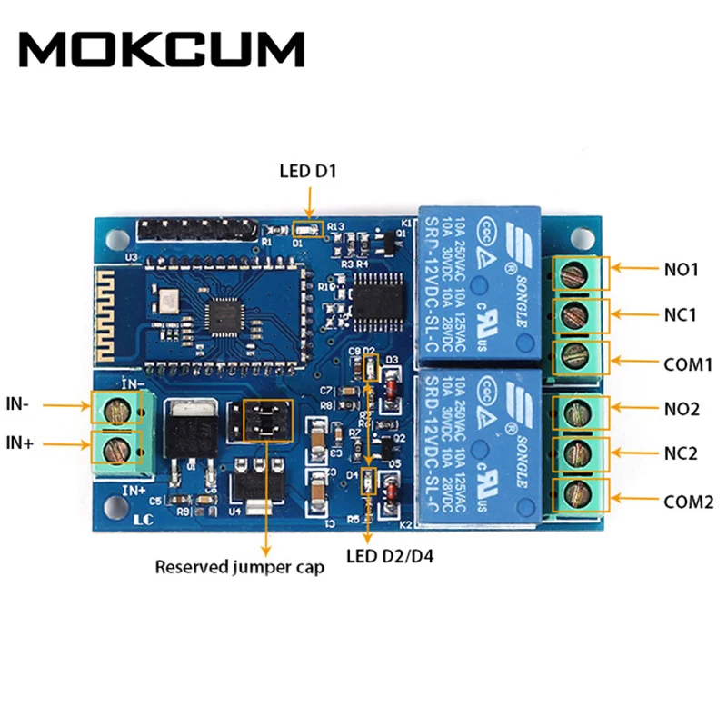 2 Bit Bluetooth Relay Module Intelligent Home Mobile APP Remote Control Switch DC 12V Dual Circuit Bluetooth Relay Module