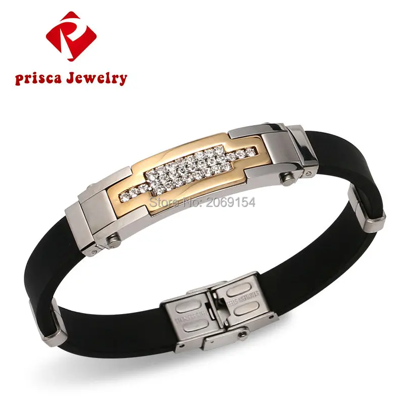 

Leather rubber bracelet men's silver jewelry 2024 stainless steel fashion high quality hot sale