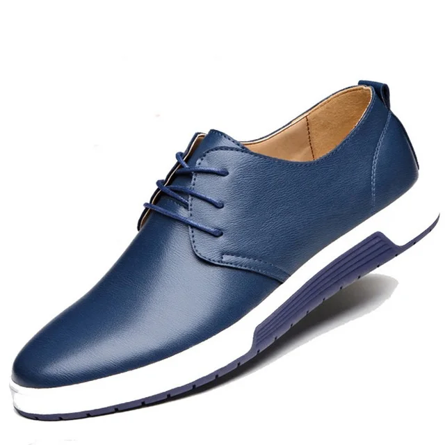 LAKESHI/Роскошная брендовая мужская обувь; повседневная кожаная обувь; модные мужские мокасины; лоферы; модные черные туфли на плоской подошве для мужчин; Туфли-оксфорды - Цвет: Синий