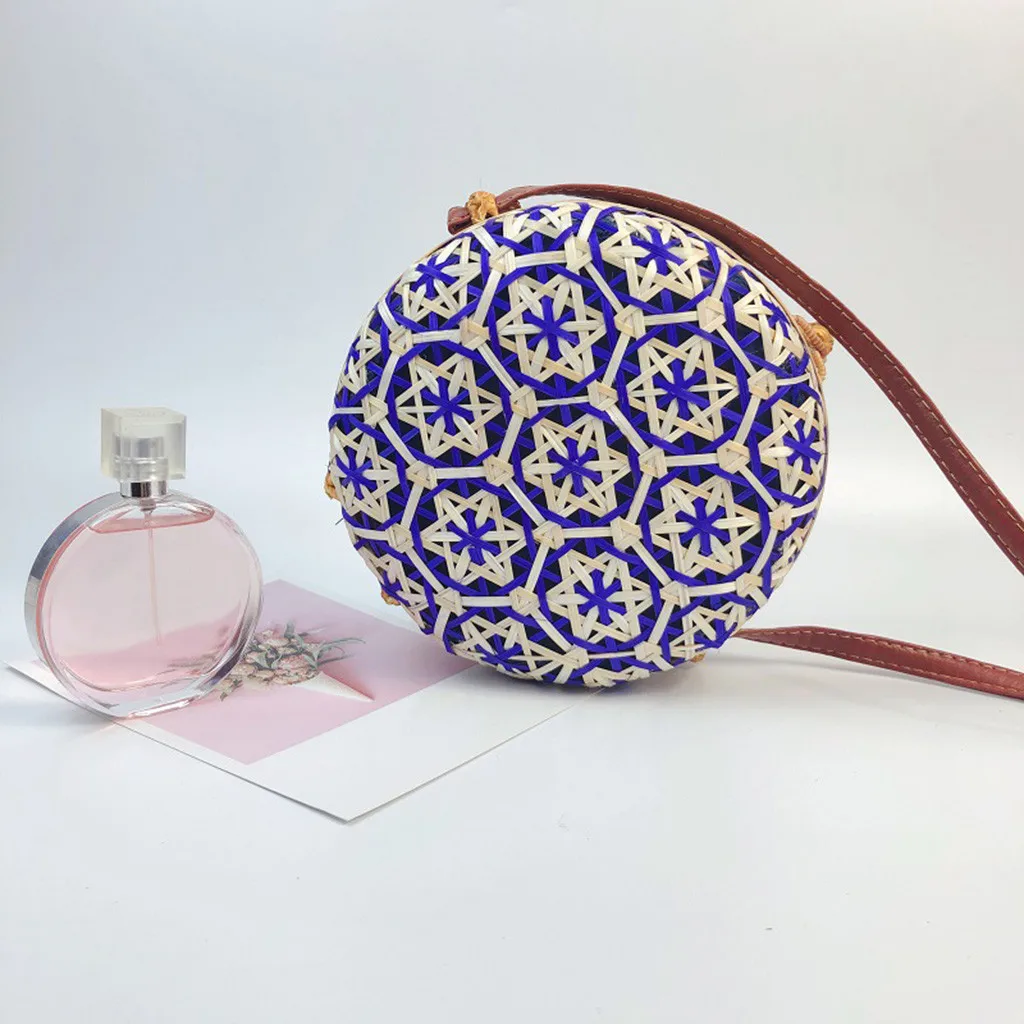 

OCARDIAN Handbag Girl Fashion Circle Handwoven Bali Handbag Retro Rattan Straw Barrel-shape Multicolor Shoulder bag a16
