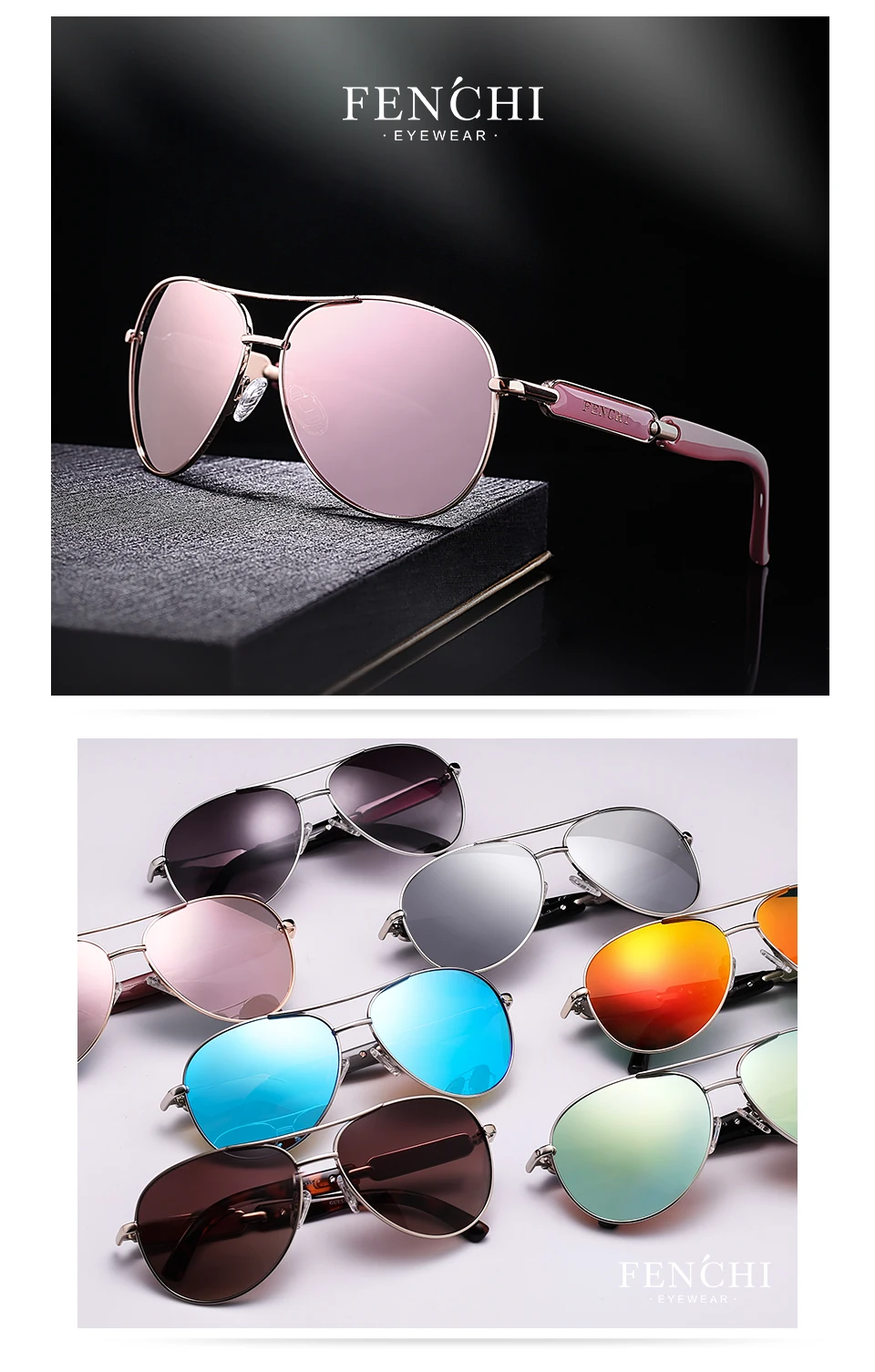 FENCHI поляризационные женские очки пилота розовые черные зеркальные очки для вождения солнцезащитные очки Oculos Feminino Zonnebril Dames