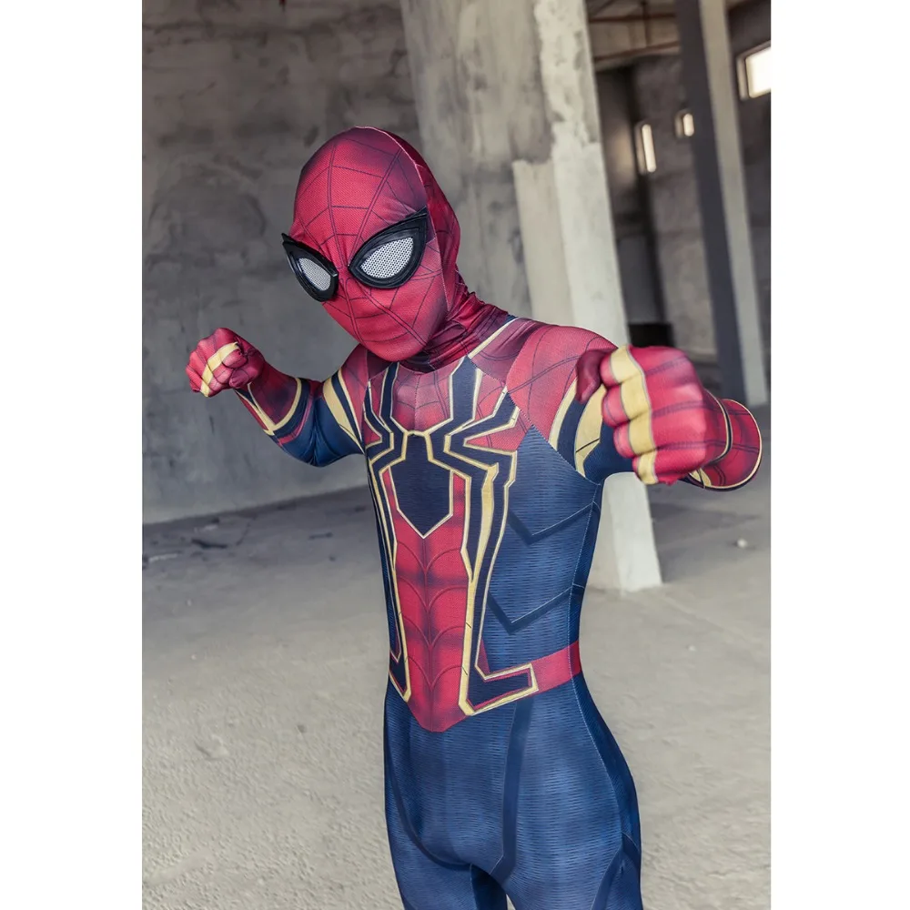 New Moviw Avengers Infinity War Spiderman Kids Jumpsuit Cosplay SpiderMan Mask Bodysuit Halloween Party Props (13)