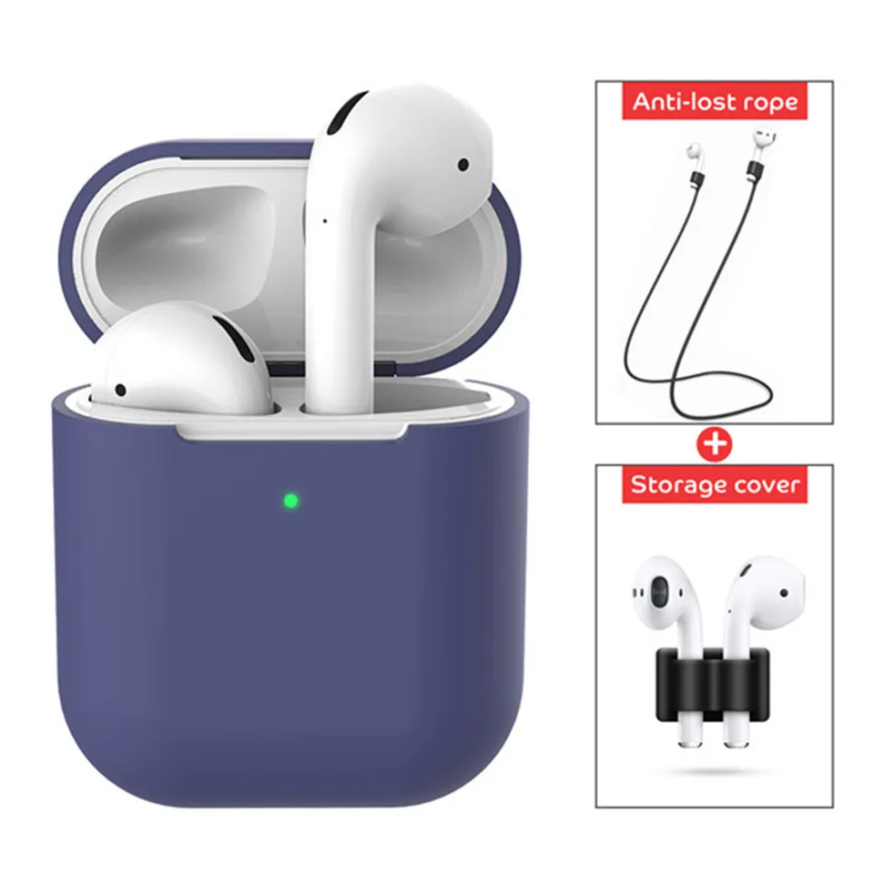 3 IN 1 Soft Liquid Silicone Wireless Earphone Case For Airpods 2 Apple Shell Accessories Cover Pouch Holder Anti-lost Strap