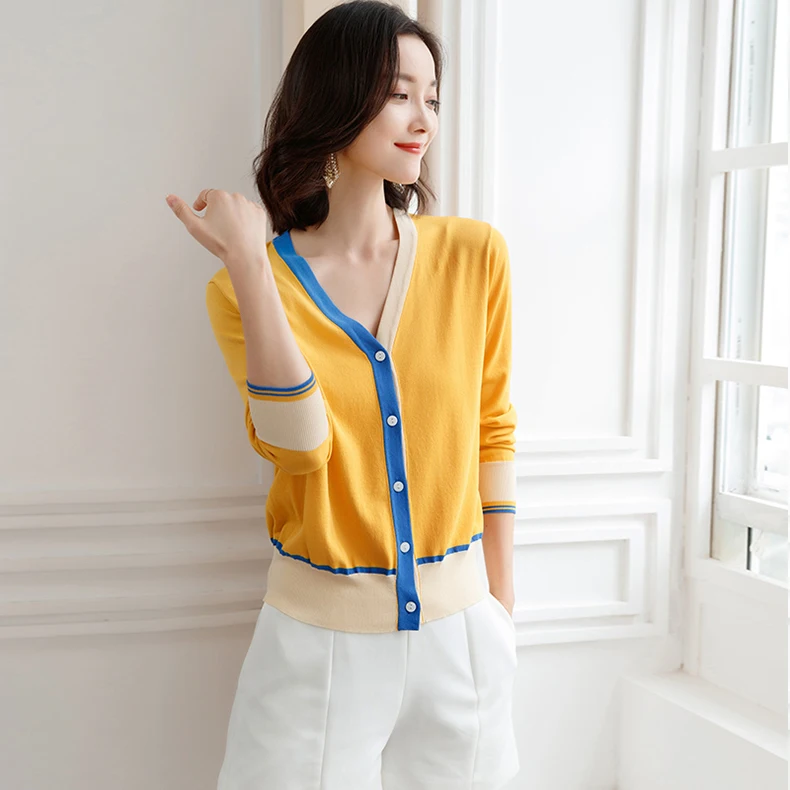 Women Knitted Cardigan Sweater Korean Style Jacket 2019 Autumn New Female Breathable V-neck Long-sleeve Single-breasted Sweaters (6)