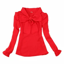 Новые весенние осенние топы и блузки для девочек-подростков Блузки для школьниц Рубашки для детей Шифоновые красные детские блузы с длинным рукавом Бант JW0552A