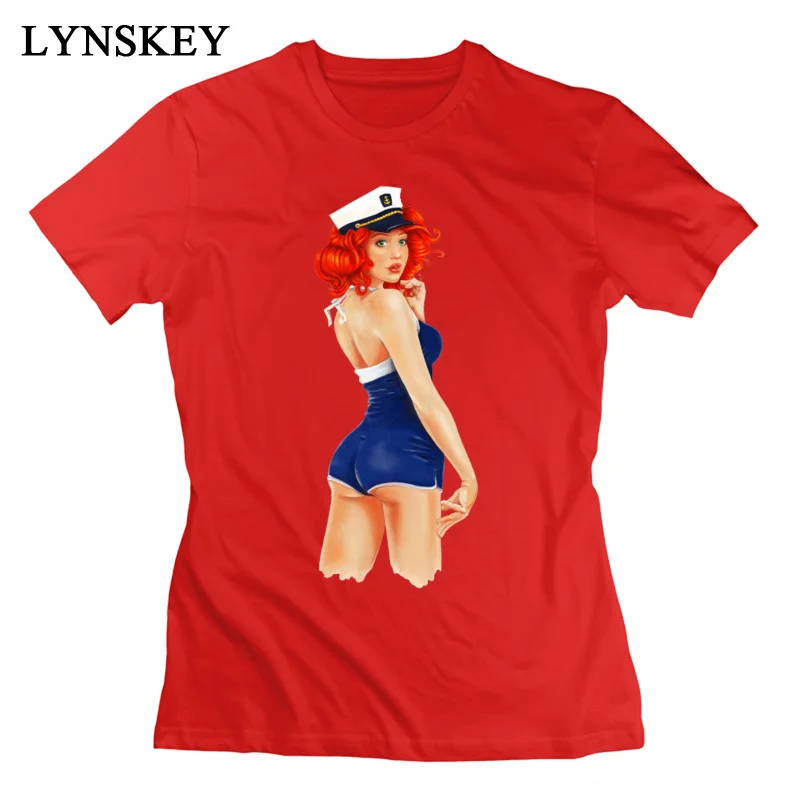 LYNSKEY Designer Women T-Shirts Crew Neck Summer Short Sleeve 100% Cotton Fabric Tops T Shirt Pinup Sailor Girl Custom Tee-Shirts purple