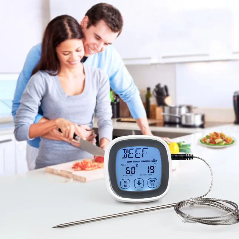 

Touch Screen Electronic Thermometer Food Meat Timer Kitchen Cooking Liquid Thermometer With Probe Barbecue Thermometer Alarm