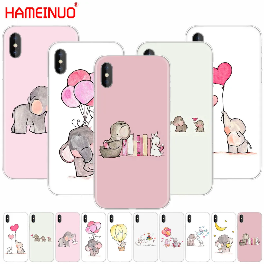 HAMEINUO Kartun Lucu Gajah Dan Kelinci Cell Phone Cover Kasus Untuk