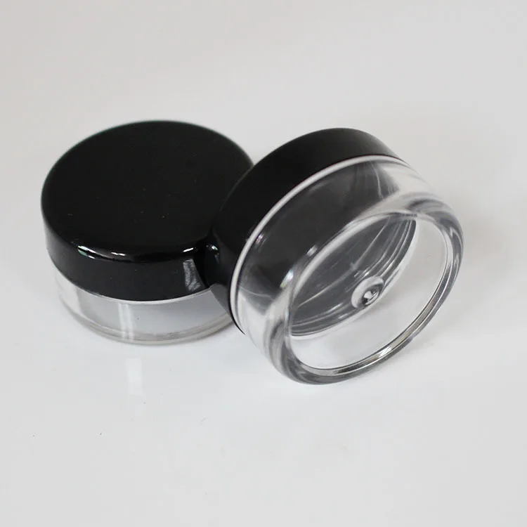 

1000PCS 5G Cream Jar, black Empty Plastic Cosmetic Container, 5ml clear jar, Small Sample Makeup Sub bottling nail powder case