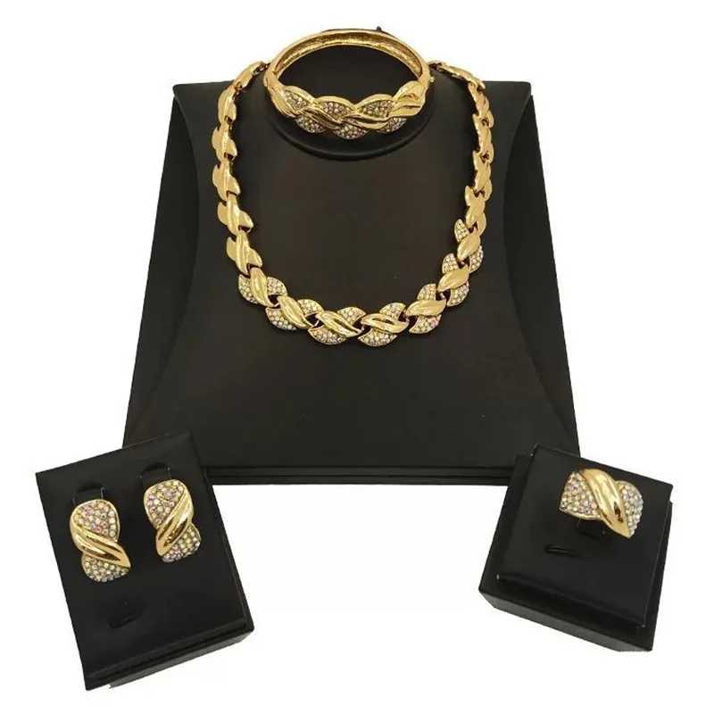 

Fashion Wedding Dress Gifts Nigeria Wedding Jewelry Set Wholesale Fashion African Jewelry Suit Dubai Gold Jewelry Crystal Neckla