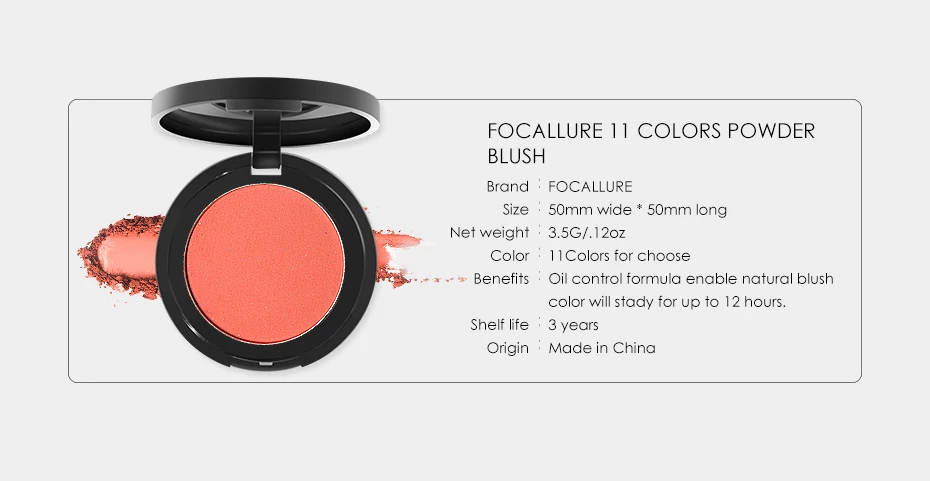 FOCALLURE New Fabulous Genuine 11 colors blush Soymilk matte pearl rouge Blush High Quality Make Up Face Blusher