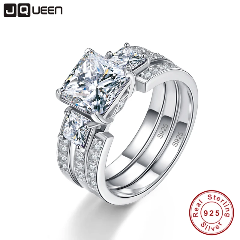 JQUEEN кольца из стерлингового серебра 925 3 карат 8*8 мм Ювелирные изделия с драгоценными камнями S925 серебряное обручальное кольцо набор с подарочной коробке для женщин