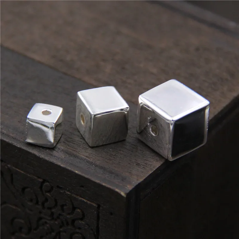 

100% 925 Sterling Silver Square Metal Beads 6mm 8mm 10mm Bracelets Charm Beads DIY Fine Jewelry Making Findings For Birthday