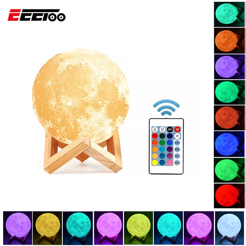 

16 Colors Change 3D Print Moon Lamp Night Light LED Rechargeable Touch Sensor Table Desk Lamp Home Decor Lighting Birthday Gifts