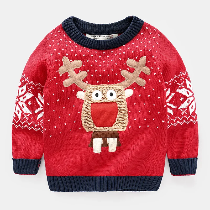 

boy cartoon elk sweater 2018 in spring and autumn new Christmas Baby Red Turtleneck Girl