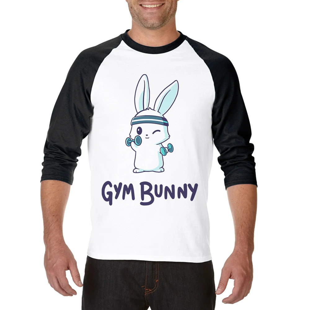

2019 High Quality Cotton Gym Bunny Printed Men T Shirt Breathable Comfortable Three Quarter Raglan Sleeve Mens T-Shirts Tops Tee