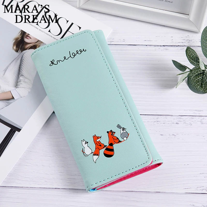 Женский Длинный кошелек Mara's Dream однотонный тонкий мини с принтом лисы на