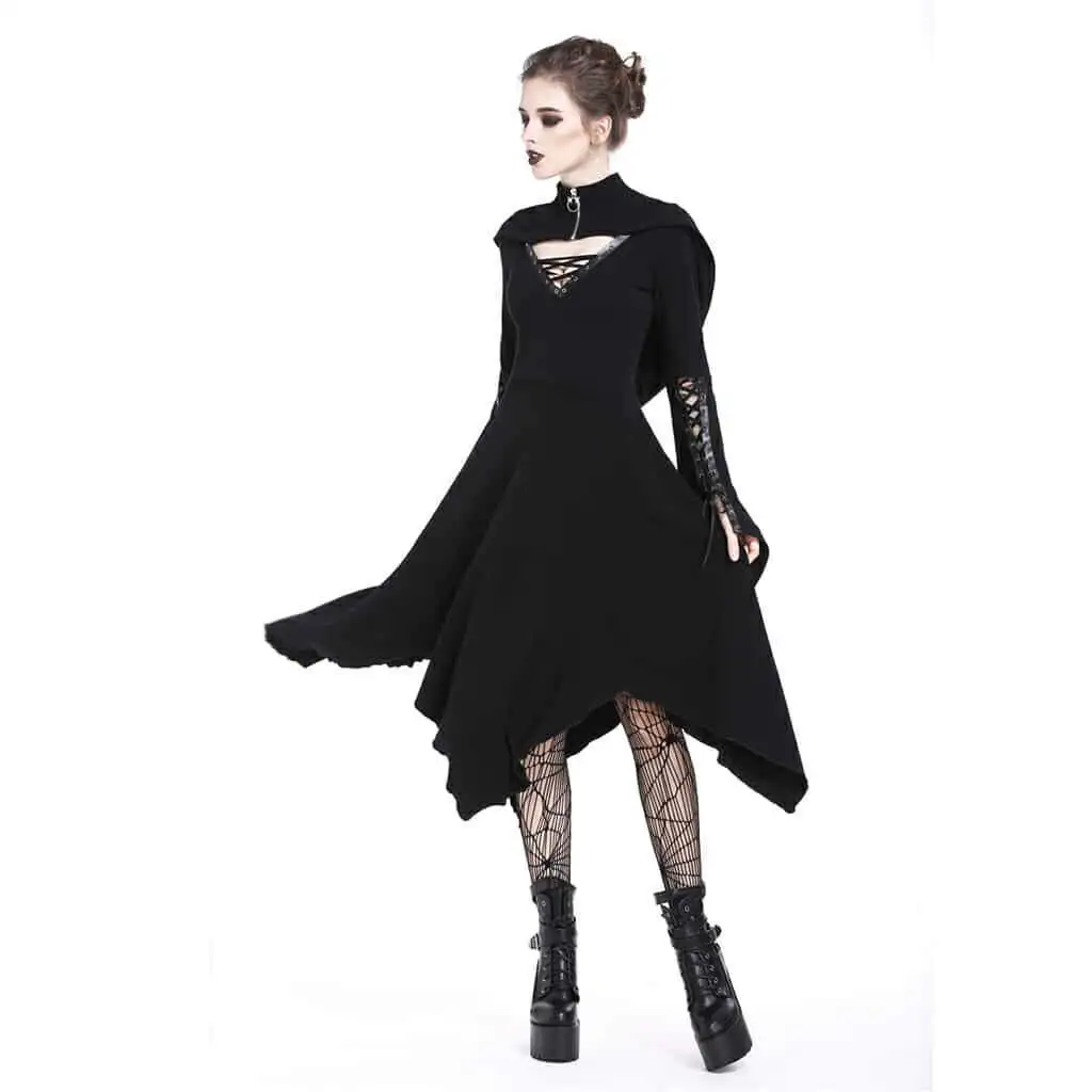 Darkinlove женское длинное черное платье ведьмы с капюшоном модное готическое Открытое сексуальное платье