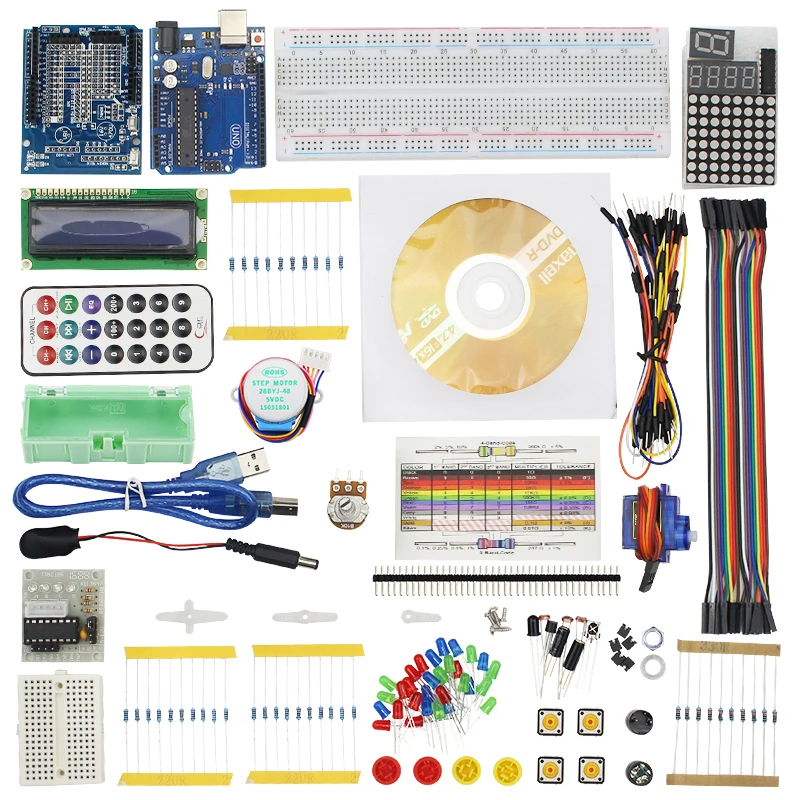 Сделай Сам Starter kit ЖК-дисплей + Сопротивление + Перемычка + Макет + датчики + клавиатура + CD для UNO R3 для Raspberry Pi