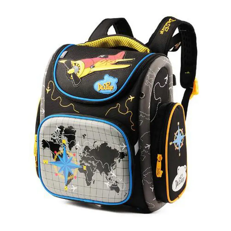 

Delune School Bags for Boys Orthopedic Backpack Plane World Map Pattern Schoolbag Children Satchel Mochila Infantil Grade 1-5