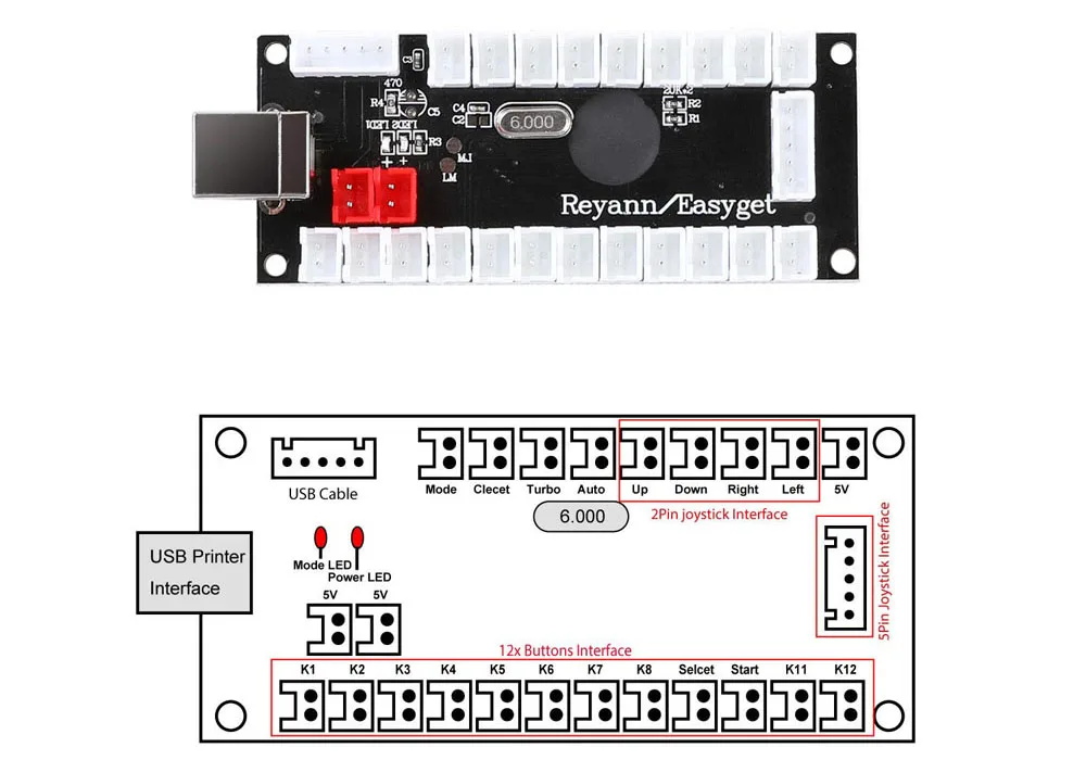 Reyann Нулевая задержка игровой USB энкодер ПК на джойстик для MAME Jamma и других ПК файтингов