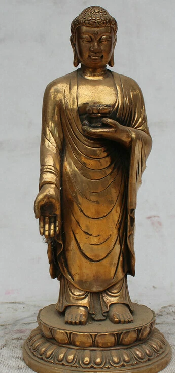 Collectible bronze S1597 12" Tibet Buddhism Brass Stand Shakyamuni