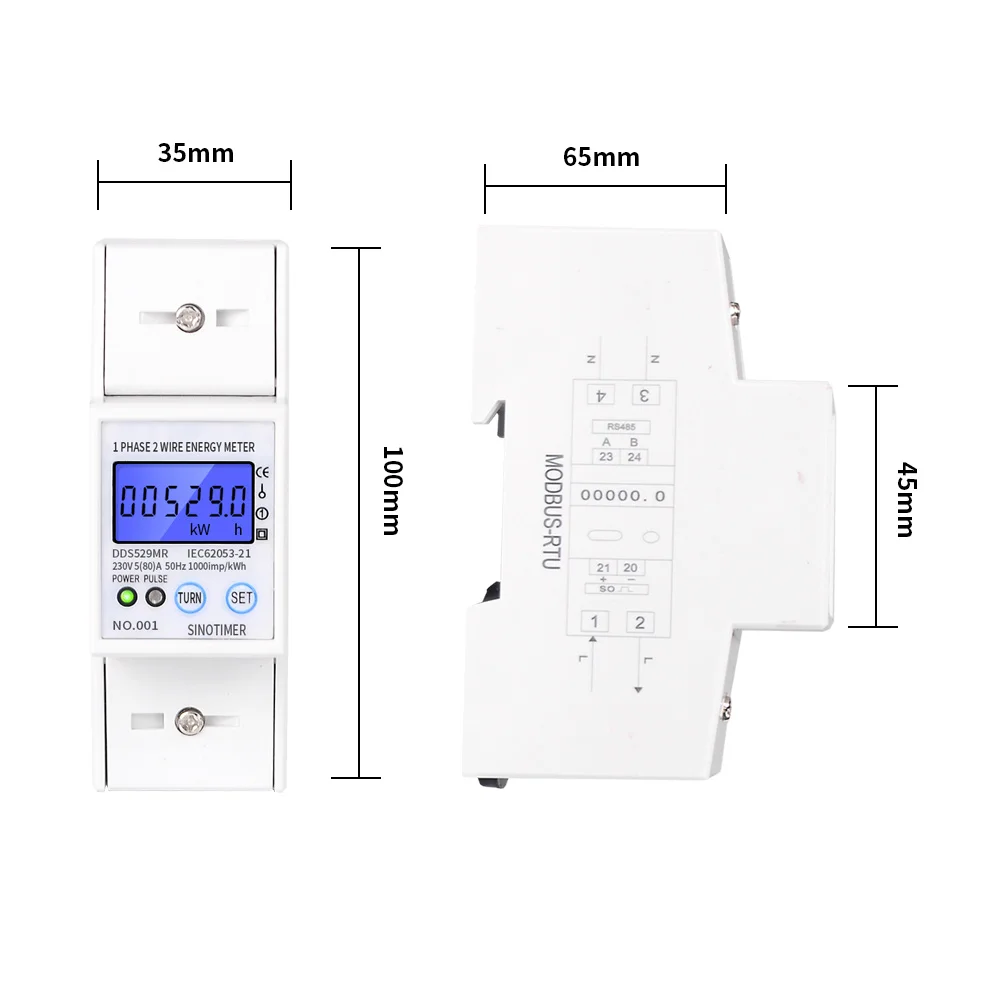 RS485 AC 230 V 5-80A Высокоточный счетчик электроэнергии цифровой, Электрический счетчик потребления с дисплеем напряжения тока