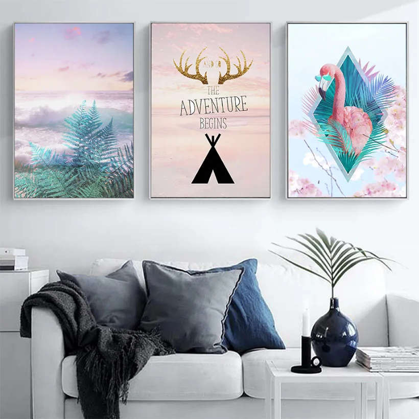 Flamingo Prints and Posters Paintings on Canvas Motivational Quotes Adventure Decorative Pictures for Baby Kids Bedroom Wall Art