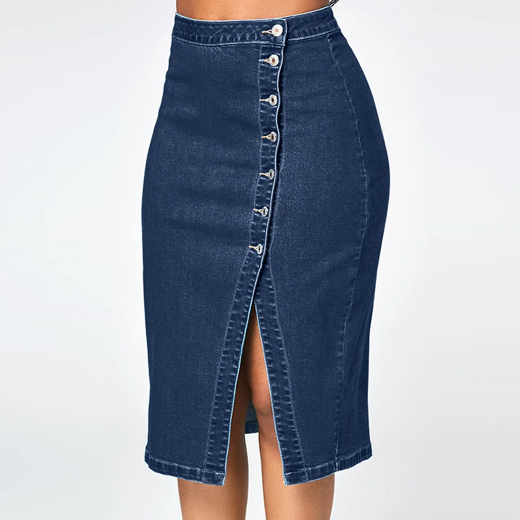 

Plus Size Denim Skirts Womens Retro Pencil High Waisted Skirts Womens Summer 2019 Sexy Button Jeans Skirt Female Jupe Femme
