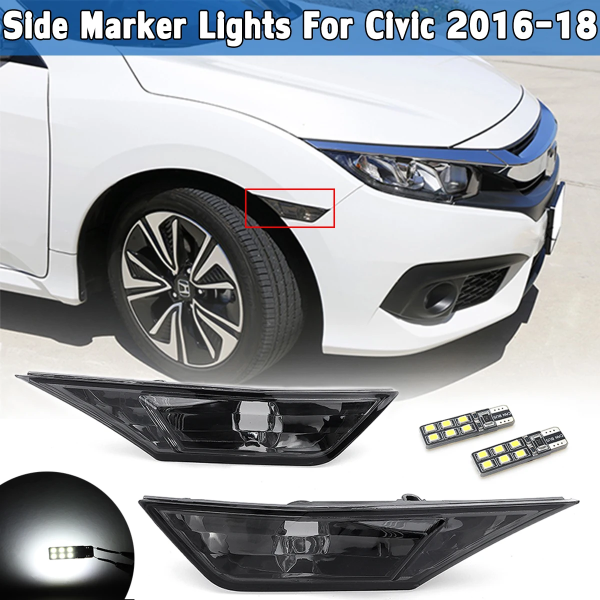 2pcs Smoked Side Marker Signal Lights Marker Lamp Lens with T10 LED