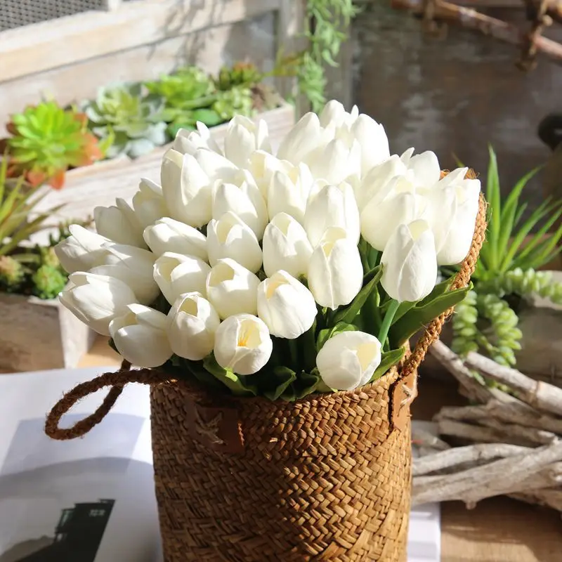 Искусственные цветы из ПУ-тюльпаны, 35,5 см, свадебные украшения для автомобиля, мини тюльпан для украшения дома и сада, аксессуары, искусственные цветы