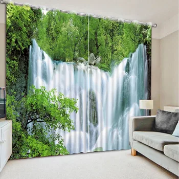 

3D Curtain Fashion Customized Bed Room Living Room Office Hotel Cortinas Waterfall Scenery Leaves Home Bedroom Decoration