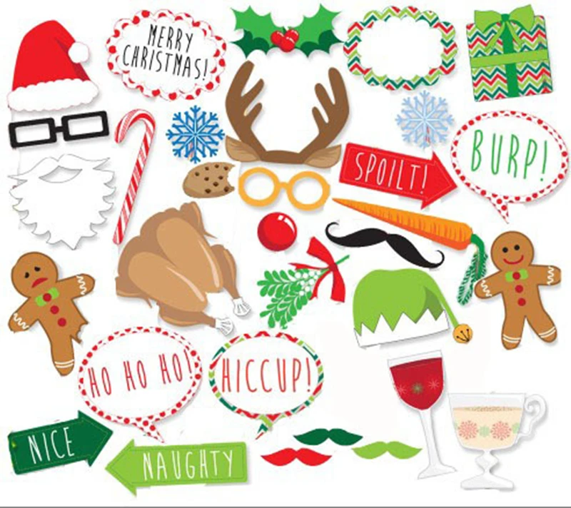 Merry Christmas Party Photo Booth Props Kit on A Stick Party Supplies