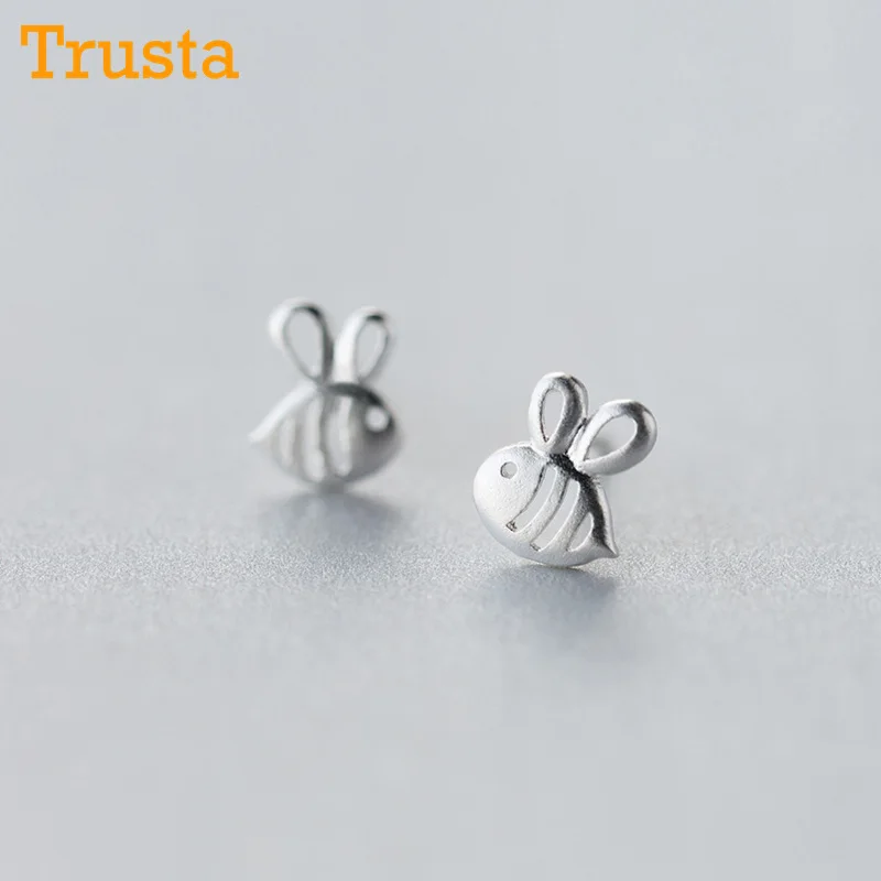 

Trusta 100% 925 Sterling Silver Women Jewelry Fashion Cute Tiny 7mmX8mm Hollow Bees Stud Earrings For Daughter Girls DS76