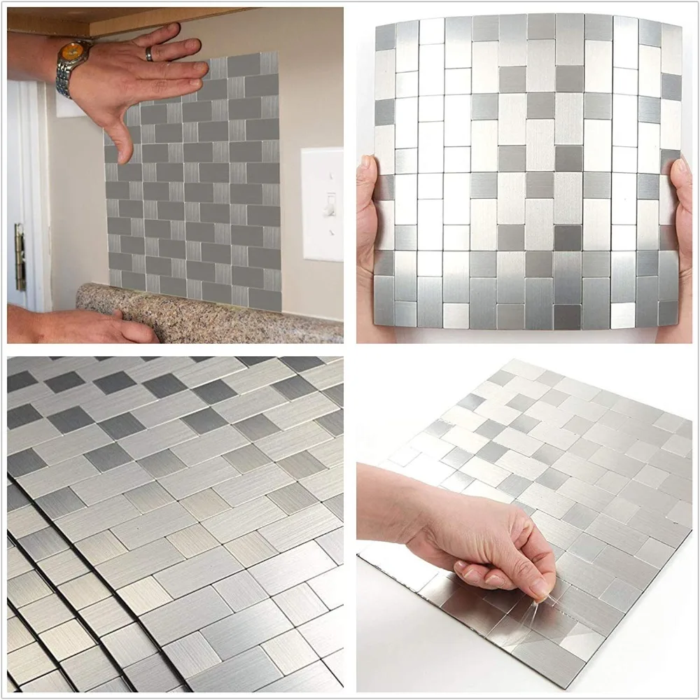 4 шт. Серебряная 3D квадратная фиксированная плитка из нержавеющей стали мозаика для ванной комнаты душевая плитка кухня щитка плитка Прямая поставка
