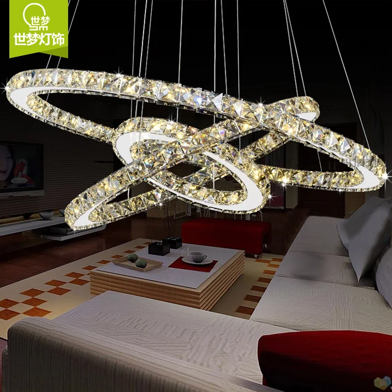 

Modern Chrome Chandelier Crystals Diamond Ring LED Lamp Stainless Steel Hanging Light Fixtures Adjustable Cristal LED Lustre