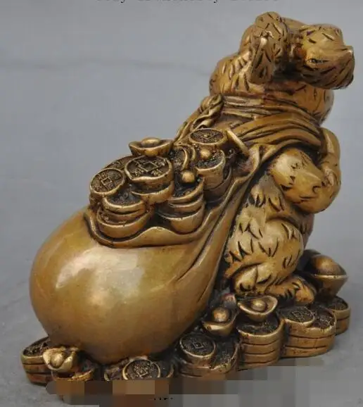 

S1292 mark chinese bronze fengshui animal rabbit money bag coin yuanbao wealth statue